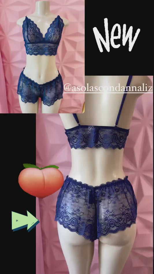 Lace Bralette with Cheeky Shorts (Royal Blue)- *LIMITED EDITION*
